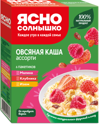 Ясно Солнышко Каша овсяная 270г ассорти клубника, малина, изюм