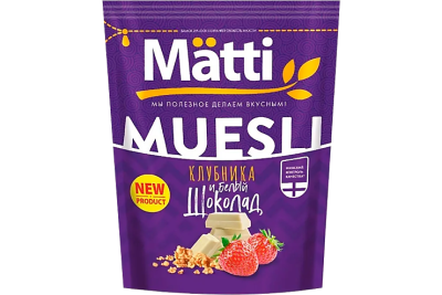 Матти Мюсли 250г клубника и белый шоколад