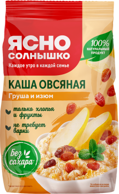 Ясно Солнышко Каша овсяная 300г с грушей и изюмом