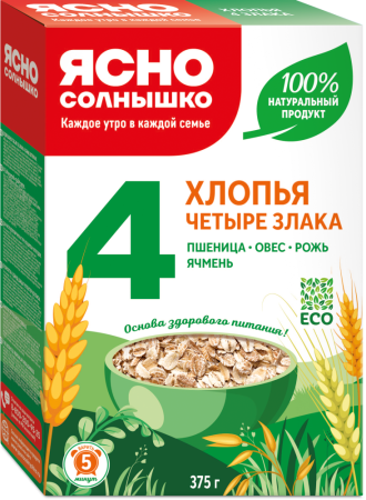 Ясно Солнышко Хлопья 4 злака 375г