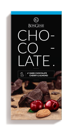 Бонжени Шоколад 85г темный с вишневыми кусочками и миндалем Бонжени Шоколад 85г темный с вишневыми кусочками и миндалем