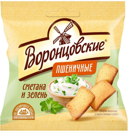 Воронцовские Сухарики 80г пшеничные со вкусом сметаны и зелени