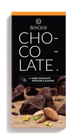 Бонжени Шоколад 85г темный с фисташкой и миндалем Бонжени Шоколад 85г темный с фисташкой и миндалем